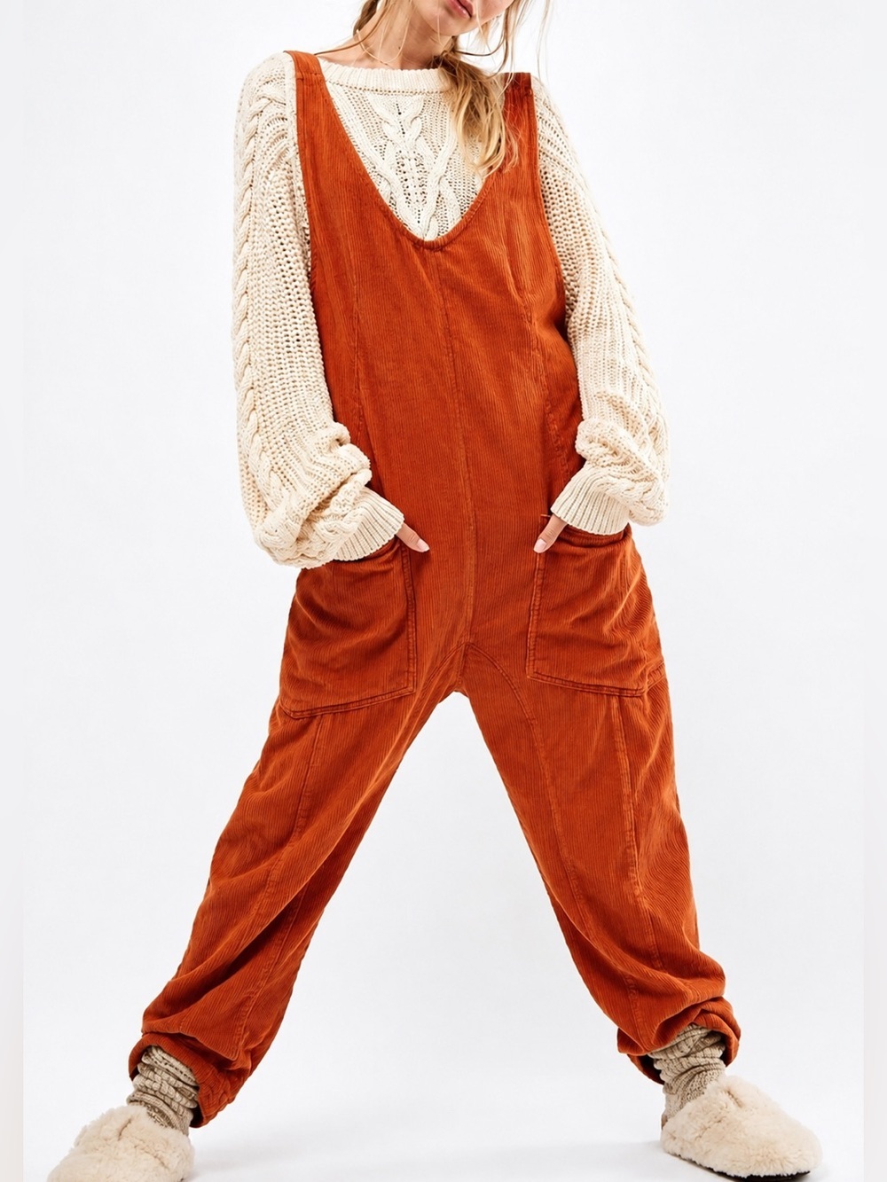 We the Free High Roller cord overalls, large